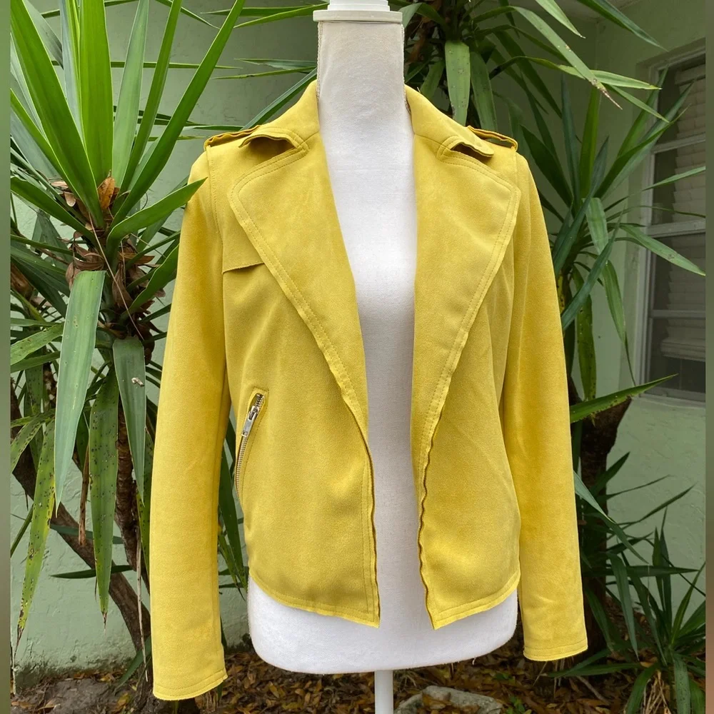 Anthropologie Yellow Moto Faux Suede Jacket - Picture 2 of 10